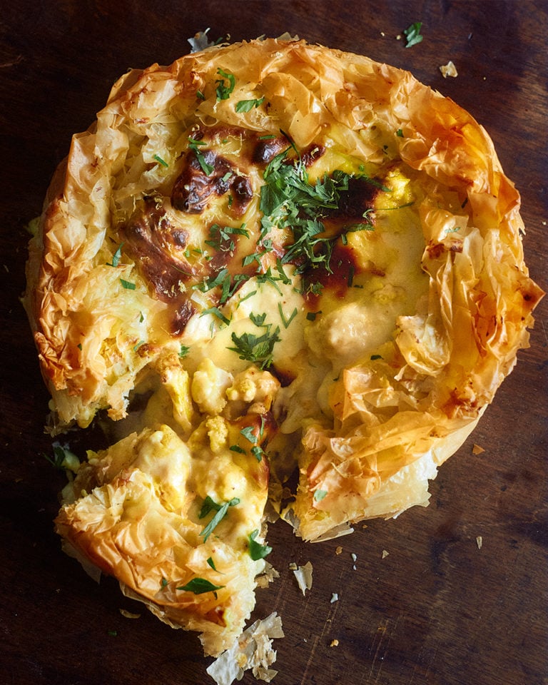 Main: Baked Cauliflower Cheese Curry Filo Pie (VEG)