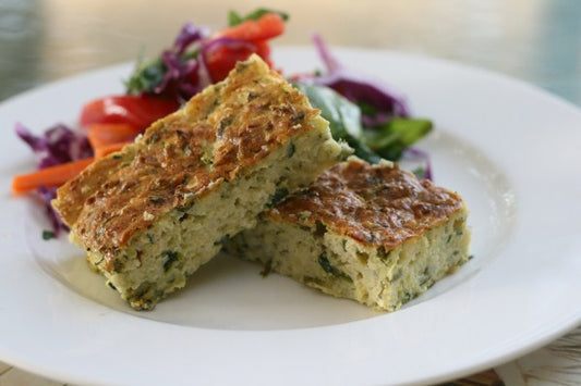 Main - Pumpkin, Feta and Zucchini Slice with Charred Asparagus, Broccolini and Green Bean Salad in Balsamic Vinaigrette (Veg)