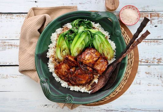 Main -  Black Bean Chicken with Fried Rice and Asian Greens (gf, df)