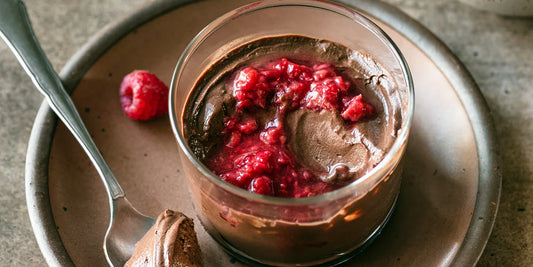 Dessert- Chocolate Mousse with Berry Compote and Praline Dust (gf)