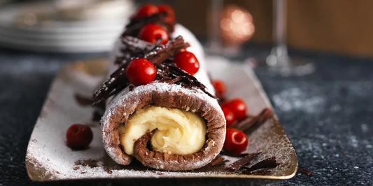 CHRISTMAS MENU - Christmas Chocolate Roll Cake filled with Homemade Spiced Cream