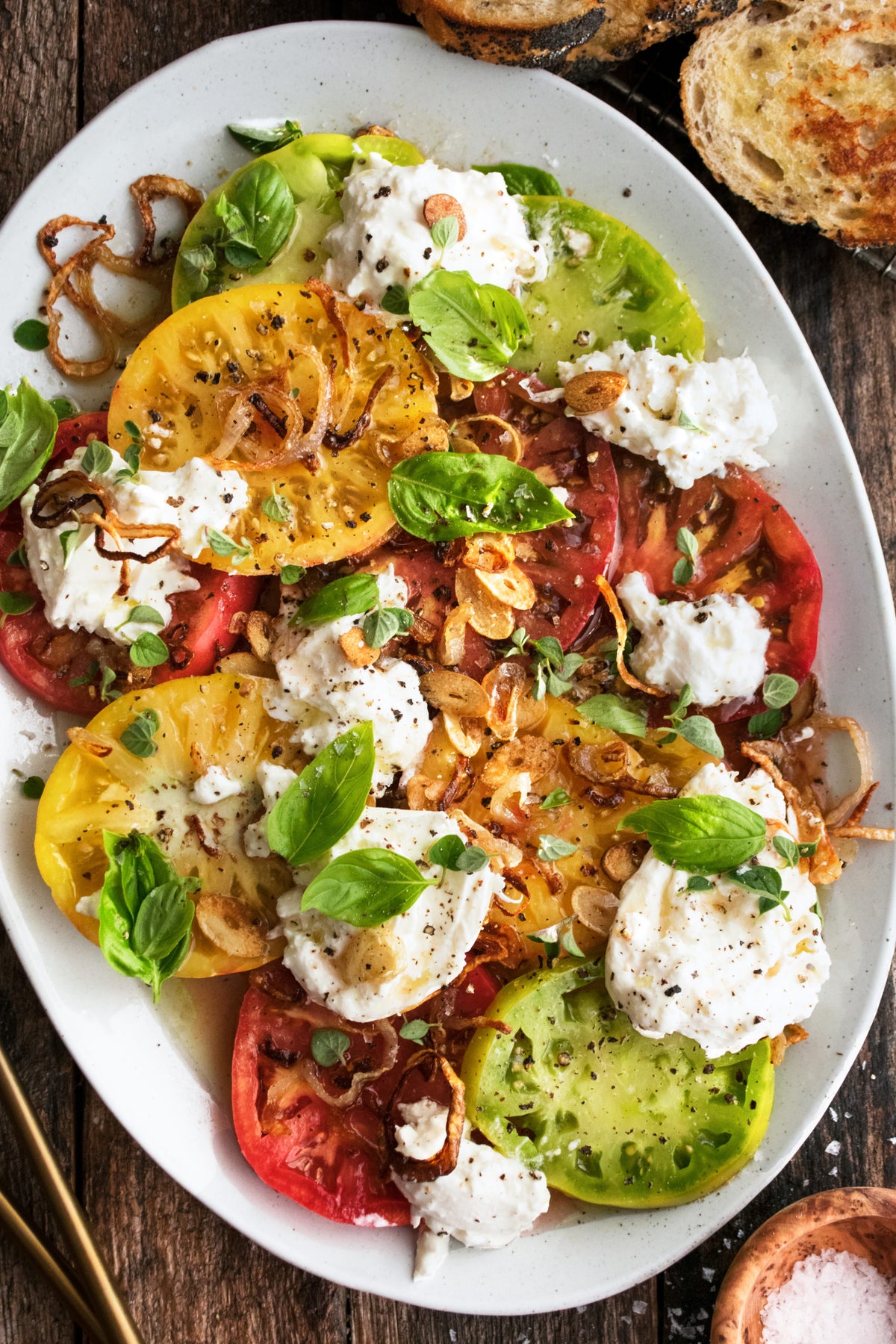 Christmas - Heirloom Tomato, Fresh Herbs, Shallots with Creamy Burrata and Balsamic Dressing  (gf, veg)