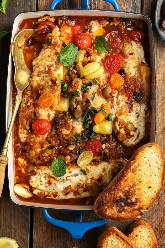 Main - Mediterranean Baked Fish with Potatoes and Olives (gf, df)