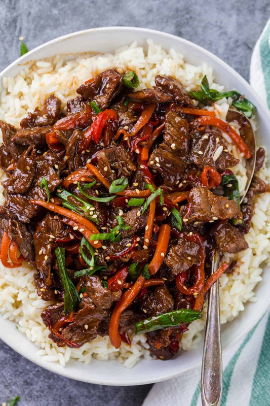 Main - Mongolian Lamb with Steamed Rice and Sesame Broccolini (gf, df)