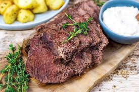 Main - Traditional Roast Beef with Broccolini, Roast Potatoes and Carrots and The Caterers Gravy (GF, DF)