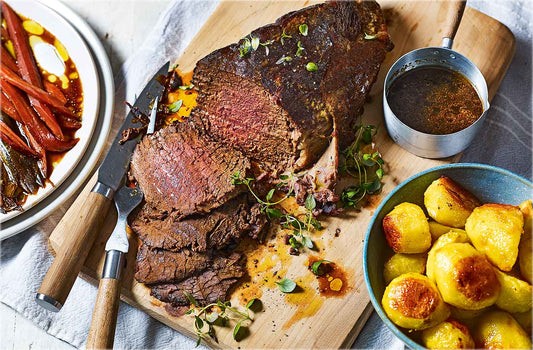 Main Course -Traditional Roast Beef with Broccoli, Roast Potatoes and Carrots and The Caterers Gravy (df)