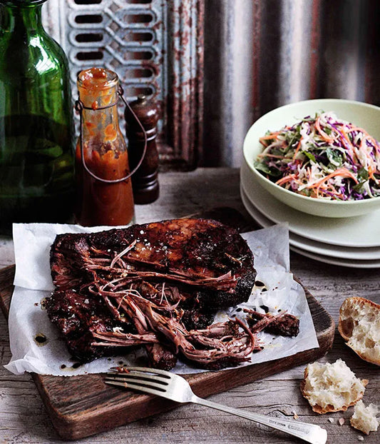 Main Course -Smokey Beef Brisket with our BBQ Sauce, Salted Roasted Baby Potatoes and New Orleans Coleslaw (GF)