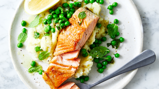 Main Course - Sumac Salmon, Peas, Mashed potato and Béarnaise Sauce (GF)