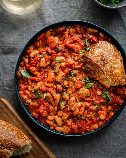 Main - Tuscan White Bean Stew with Roasted Capsicum, Carrots and red Onions (GF, VEGAN)