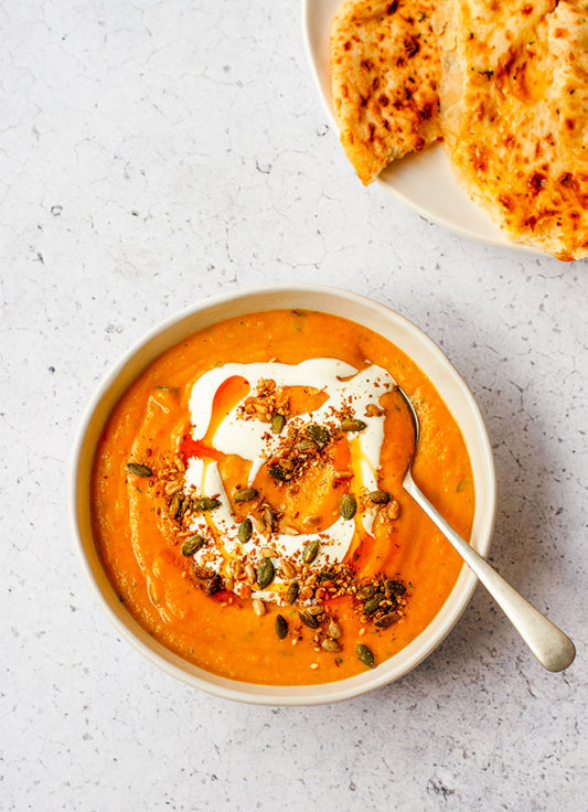 Soup - Carrot, Cumin & Red Lentil Soup with Coriander Cashew Pesto (gf, veg)