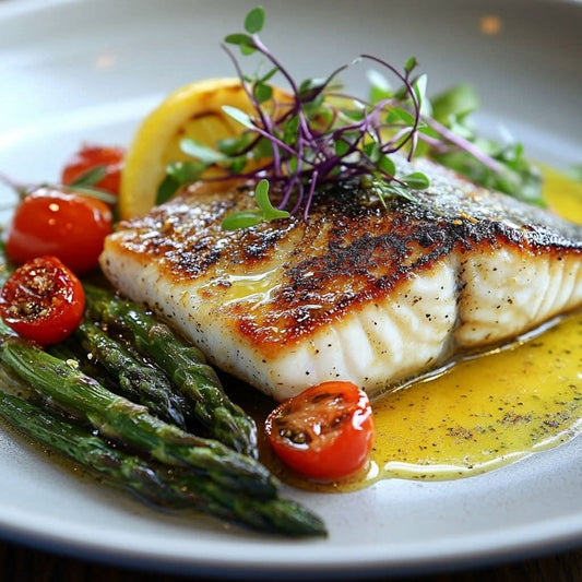 Main - Garlic, Butter and Parsley Barramundi with Bombay Potatoes and Green Beans (gf)