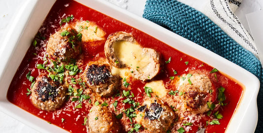 Main: Bocconcini Stuffed Meatballs with Creamy Mash Potatoes, Napolitana Sauce and Green Beans