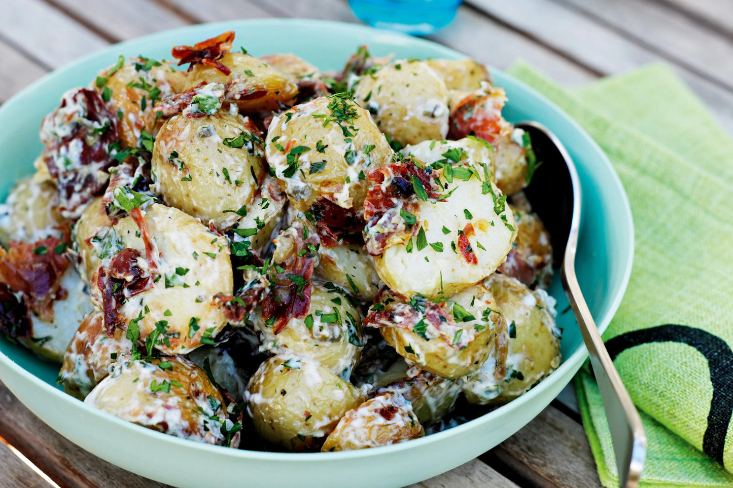 CHRISTMAS MENU - Roasted Baby Potatoes with Crispy Pancetta, Spring Onion in a Zesty Herb Mayo (GF)